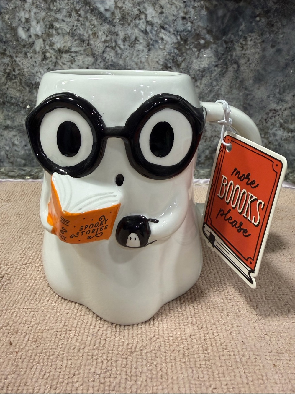 Sunday Morning Ceramics Ghost Mug with Glasses | "More Books Please"